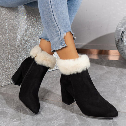Orthopedic Balance Plush Ankle Boots - Square Heel Comfort