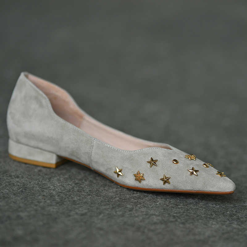 Orthopedic Balance Women’s Suede Star Embellished Flats – Elegant Low Heel Comfort Shoes