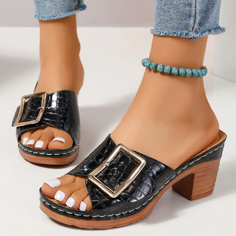Orthopedic Balance Crocodile Sandals - Chunky Heel Comfort
