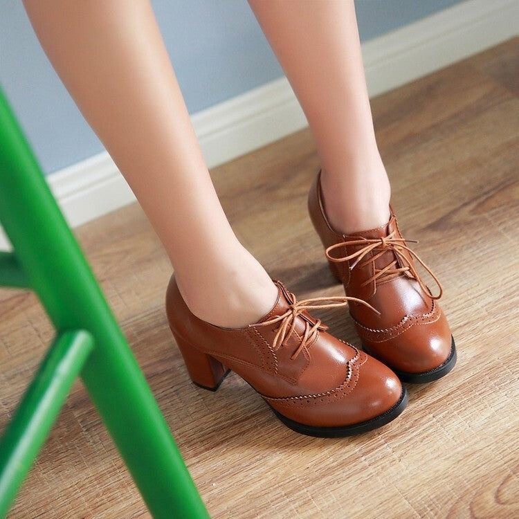 Orthopedic Balance Vintage Lace-Up Block Heel Oxford Pumps
