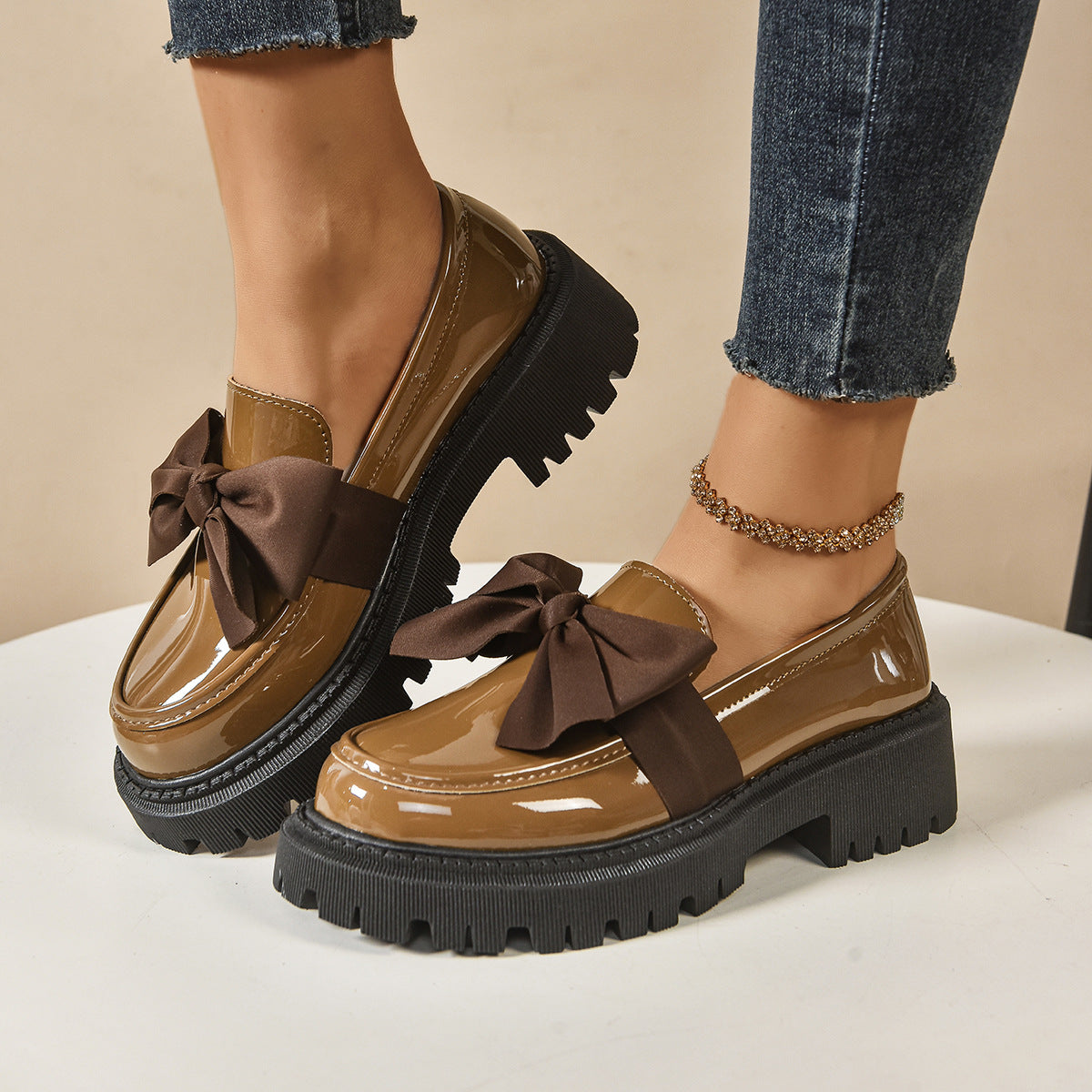 Orthopedic Balance Vintage Loafers With Bow - Unique Elegance