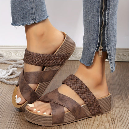 Caitlin | Woven Platform Sandals – Cross-Strap Slip-On Comfort