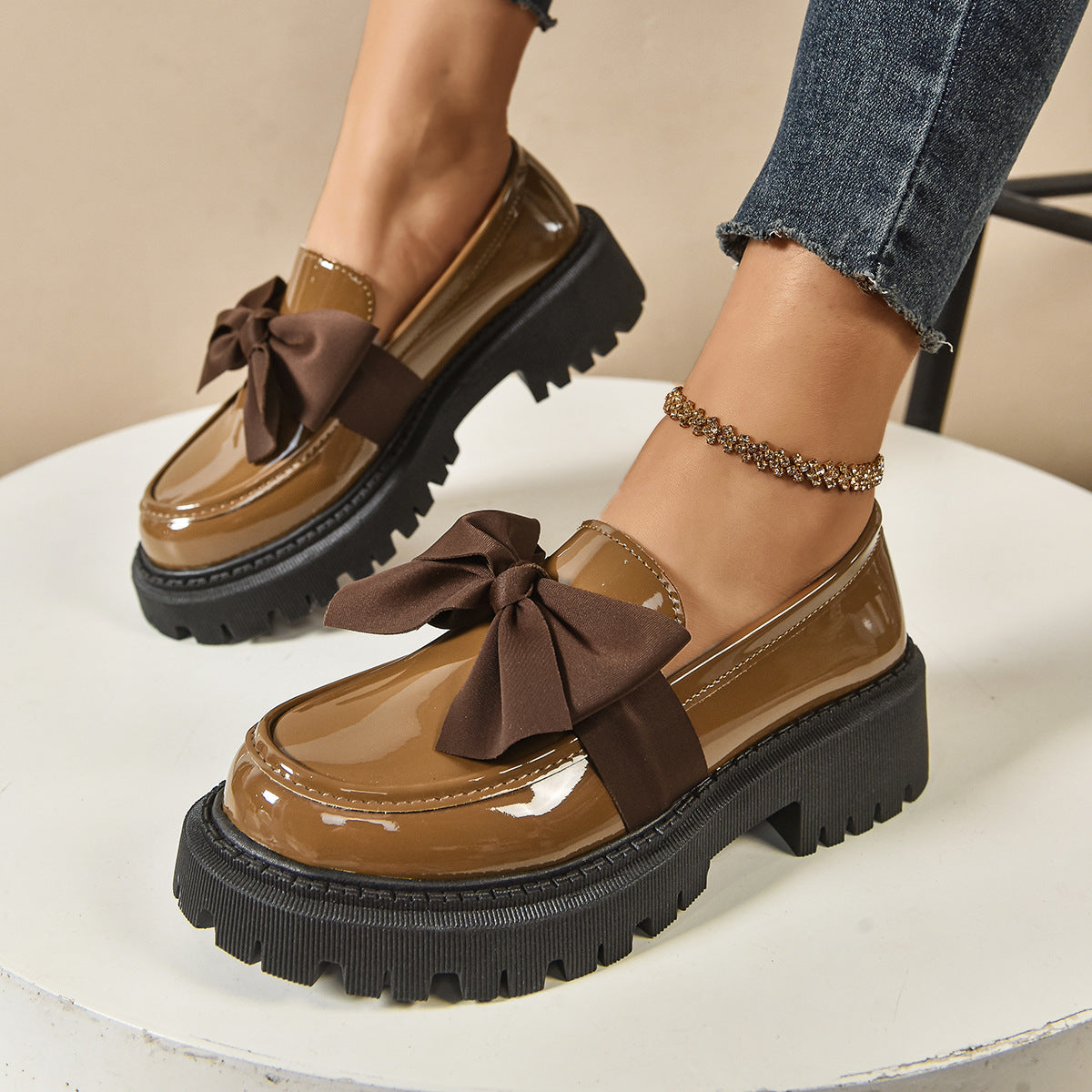 Orthopedic Balance Vintage Loafers With Bow - Unique Elegance