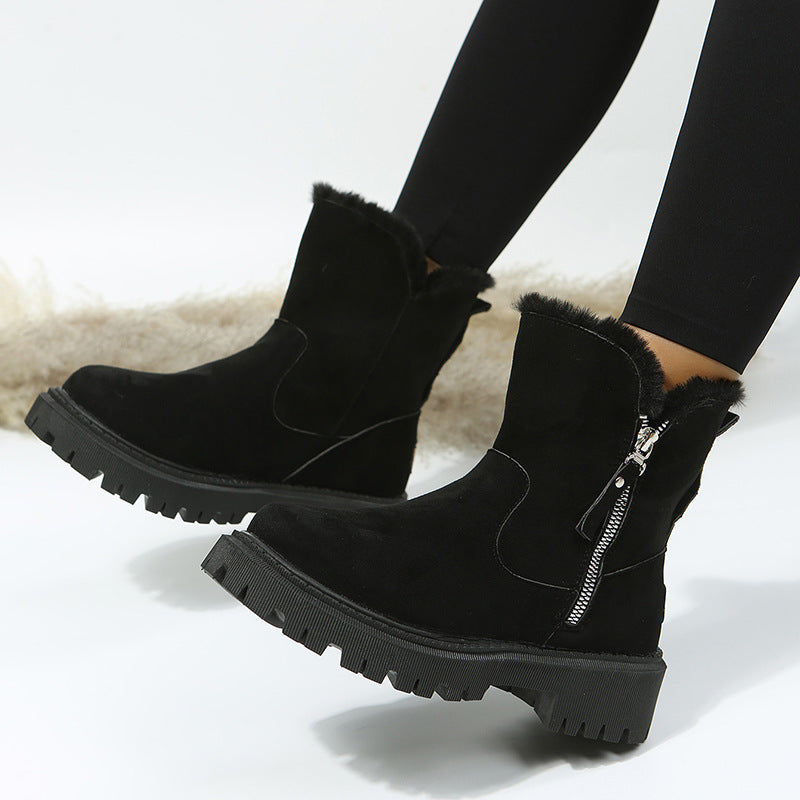 Sabrina | Fur-Collar Suede Side-Zip Chunky Winter Boots
