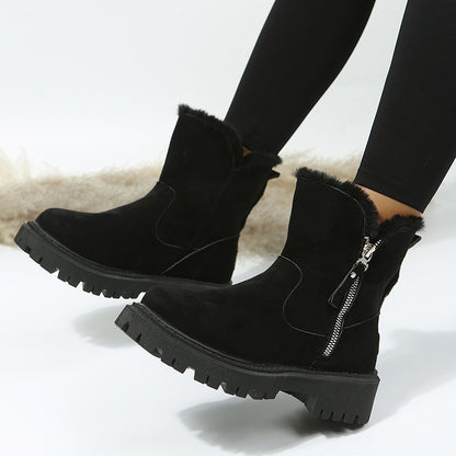 Sabrina | Fur-Collar Suede Side-Zip Chunky Winter Boots