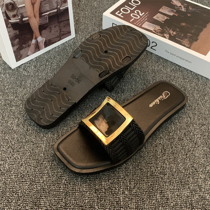 Lazelle | Women’s Orthopedic Square Buckle Slide Sandals