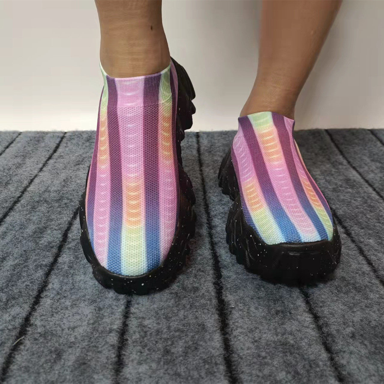 Orthopedic Balance | Rainbow Knit Slip-On Platform Sneakers