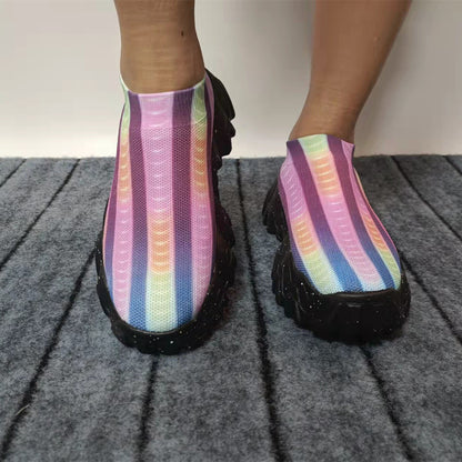 Orthopedic Balance | Rainbow Knit Slip-On Platform Sneakers