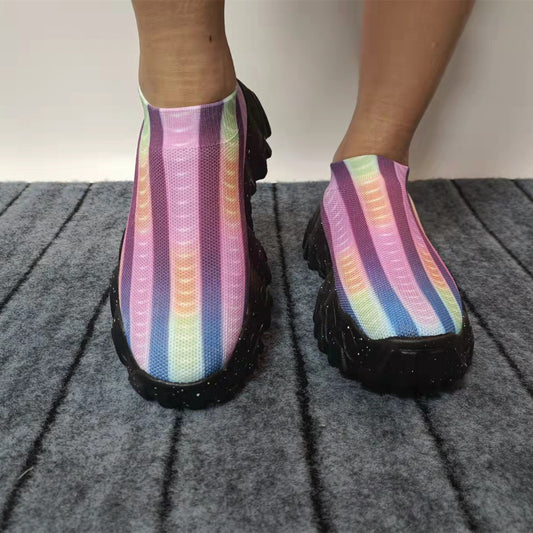Orthopedic Balance | Rainbow Knit Slip-On Platform Sneakers