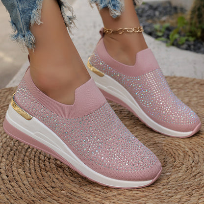 Orthopedic Balance Rhinestone Slip-On Sneakers – Sparkly Lightweight Walking Shoes