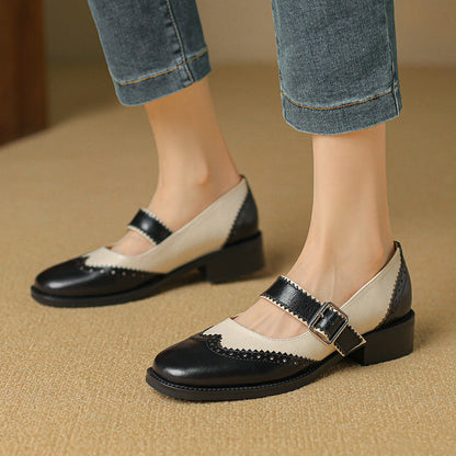 Orthopedic Balance Colorblock Leather Shoes - Square Toe