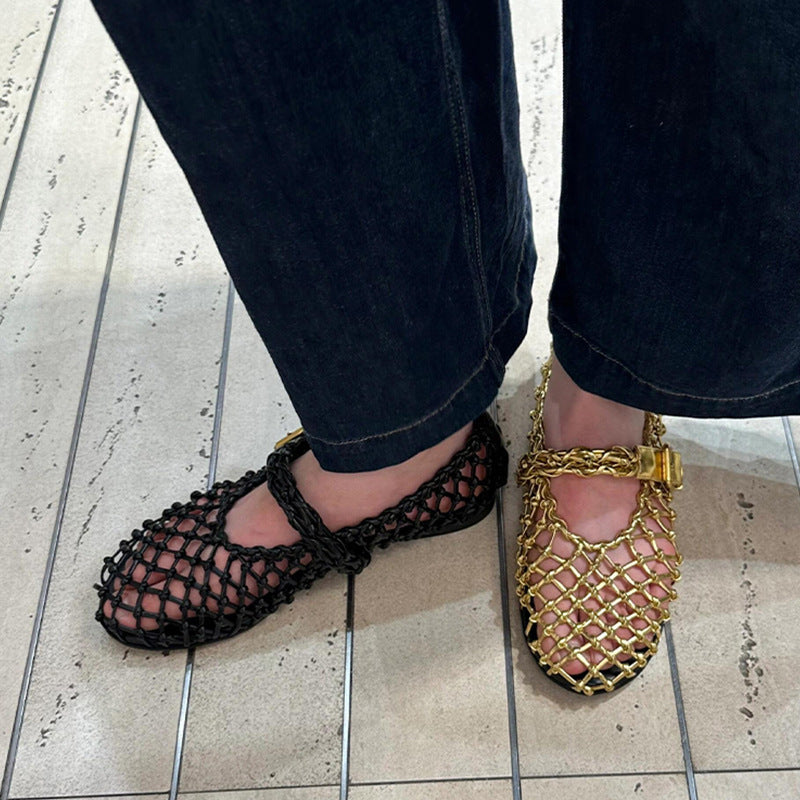 Orthopedic Balance Woven Mesh Mary Jane Flat Shoes