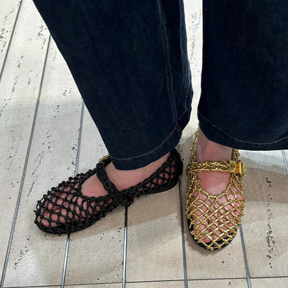 Orthopedic Balance Woven Mesh Mary Jane Flat Shoes