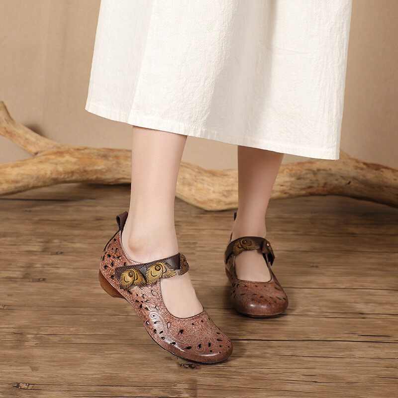 Orthopedic Balance Floral Cutout Flats – Vintage Handmade Comfort Shoes