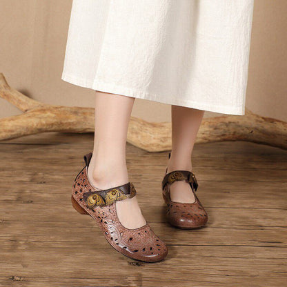 Orthopedic Balance Floral Cutout Flats – Vintage Handmade Comfort Shoes