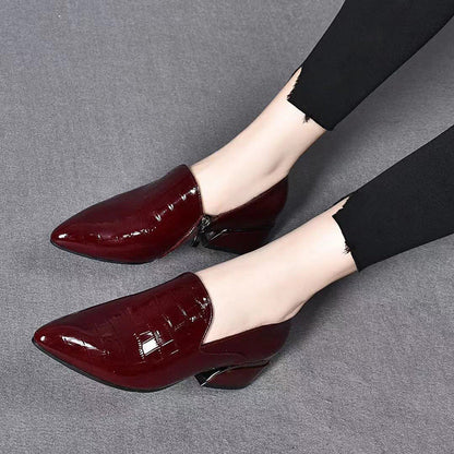Orthopedic Balance Leather Chunky Heel Shoes - Pointed Toe