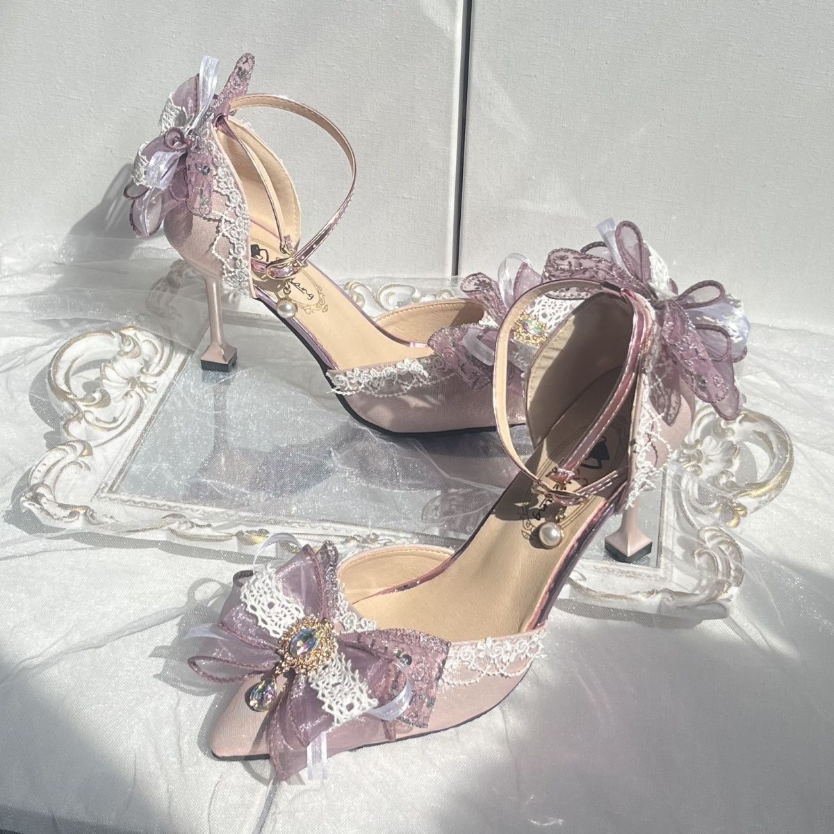 Orthopedic Balance Butterfly Flower Rhinestone Stiletto Heel Sandals