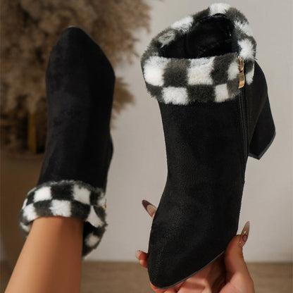 Orthopedic Balance Plush Ankle Boots - Square Heel Comfort
