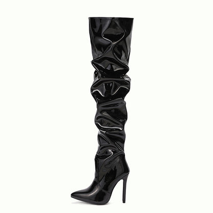 Melody | LuxeStride Orthopedic Patent Over-the-Knee Boots