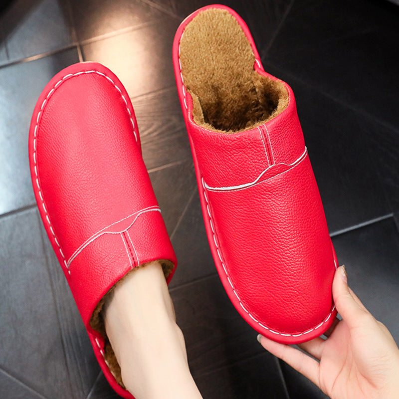 Orthopedic Balance Non-Slip Winter Leather Slippers For Indoor Use