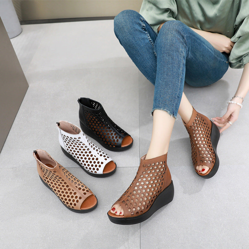 Alex | Women’s Perforated Peep-Toe Wedge Shoes