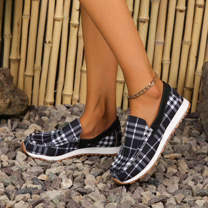 Orthopedic Balance Women’s Plaid Slip-On Loafers – Lightweight Casual Comfort Shoes