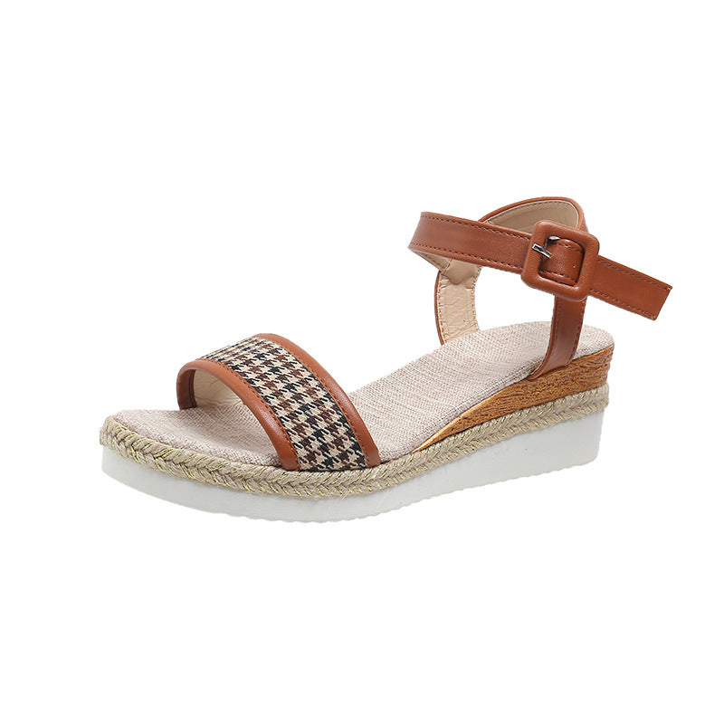 Orthopedic Balance Houndstooth Print Sandals - Summer Elegance