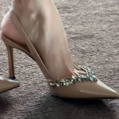 Rhoswen | Women’s Orthopedic Rhinestone Pointed Toe Slingback Stiletto Pumps