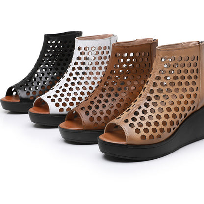 Alex | Women’s Perforated Peep-Toe Wedge Shoes