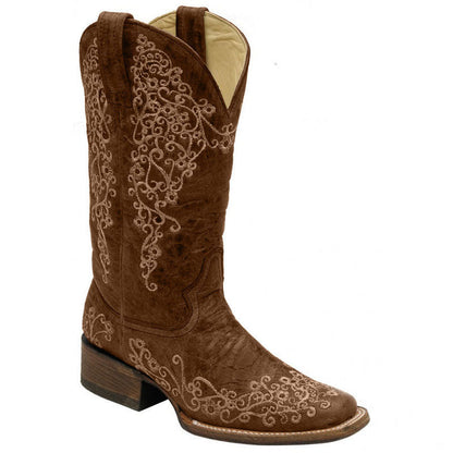 Orthopedic Balance Embroidered Mid-Calf Boots - Chunky Heel