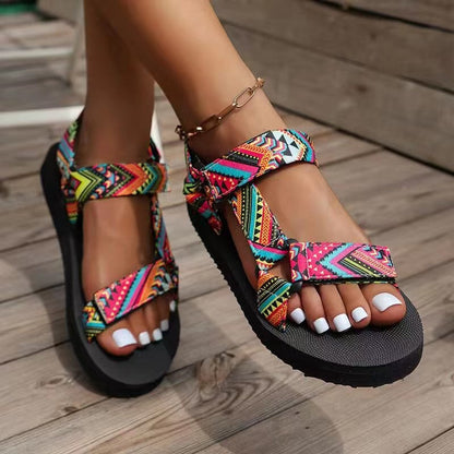 Orthopedic Balance Ethnic Printed Velcro Sandals - Summer Fashion