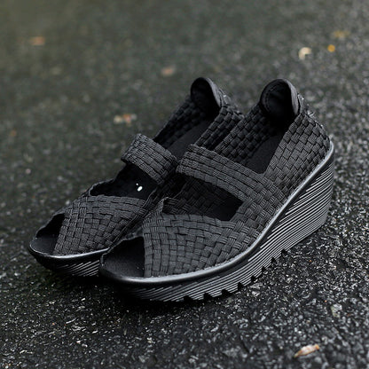 Orthopedic Woven Wedge Sandals – Breathable Stretch Comfort Slip-On Shoes