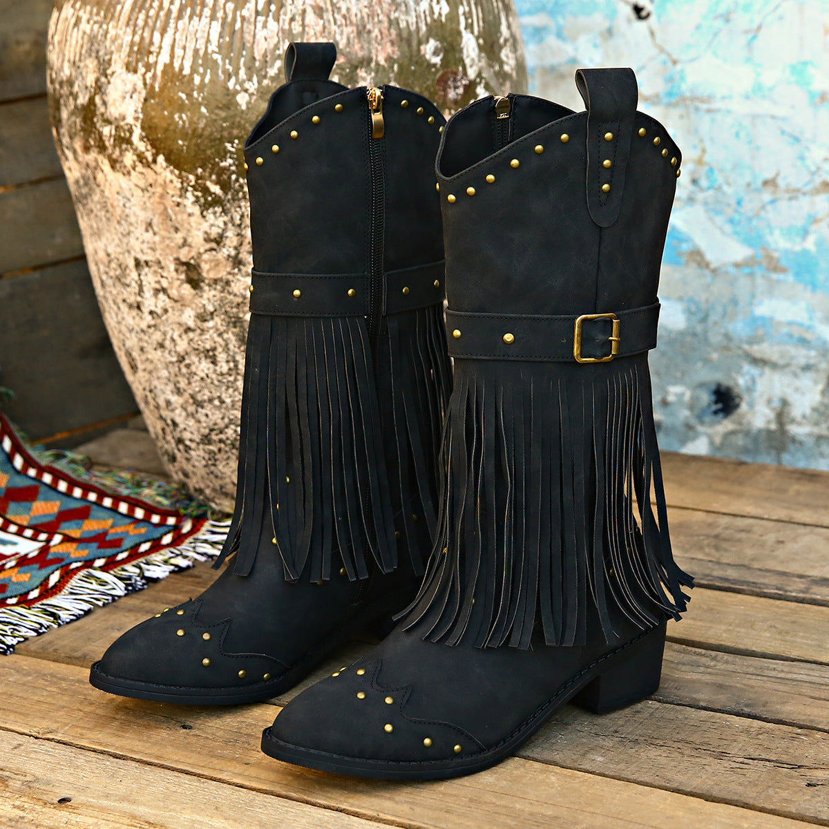 Laura | Western Fringe Mid-Calf Boots