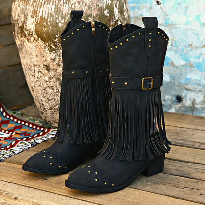 Laura | Western Fringe Mid-Calf Boots