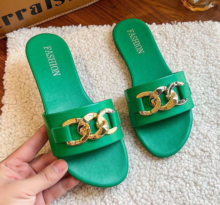 Orthopedic Balance | Chain Detail Flat Slide Sandals