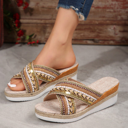 Orthopedic Balance Ethnic Linen Heeled Sandals - Unique And...