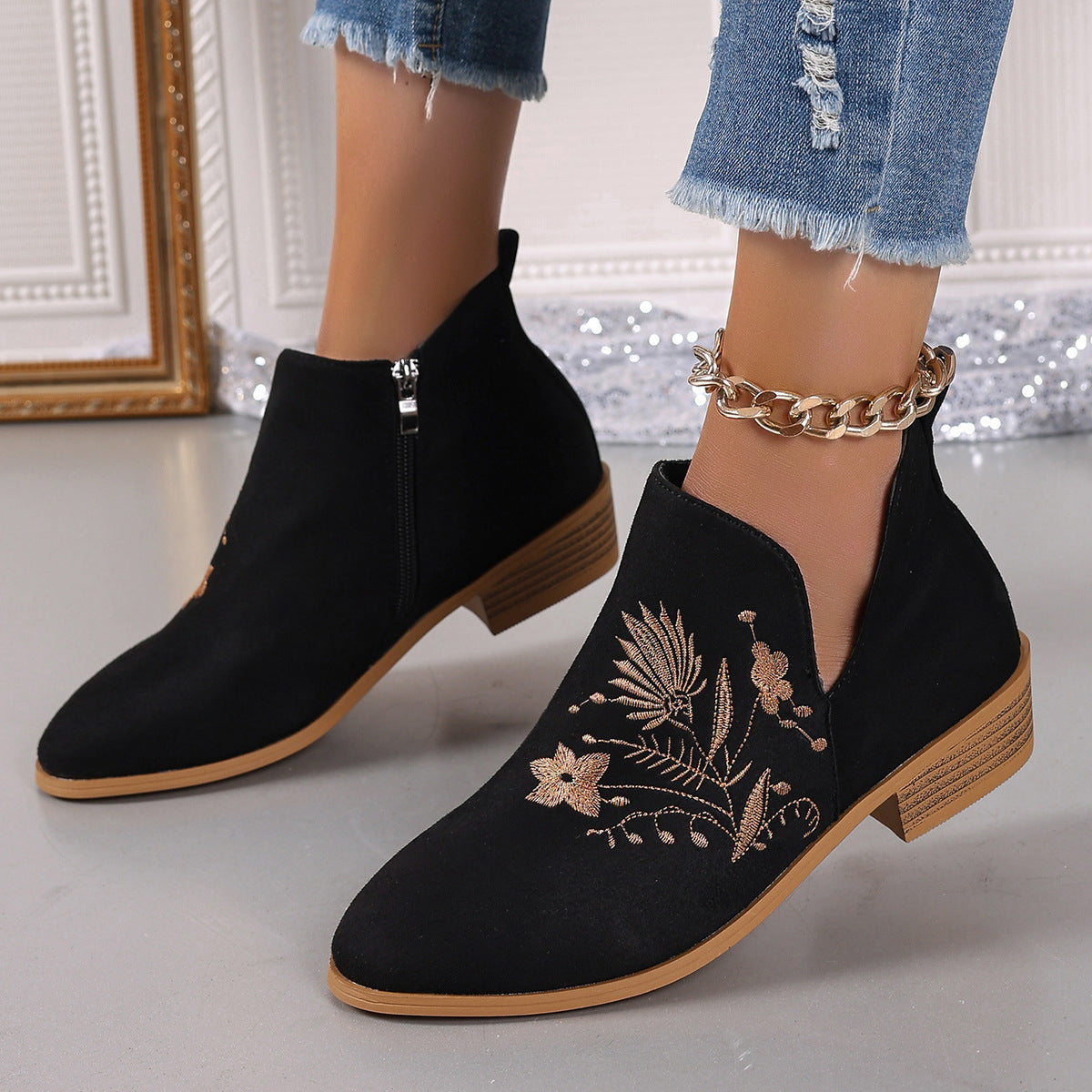 Orthopedic Balance Printed Short Boots - Pointed Toe Comfort