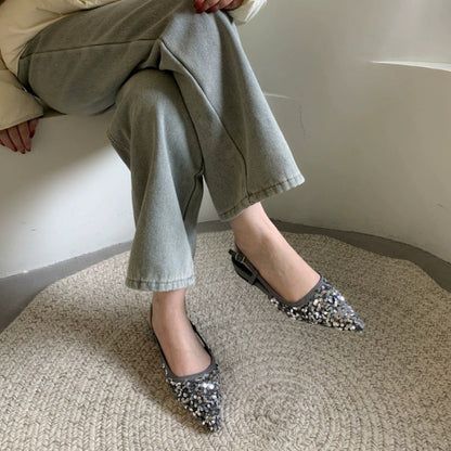 Orthopedic Balance Silver Sequined Pumps - Unique French Style
