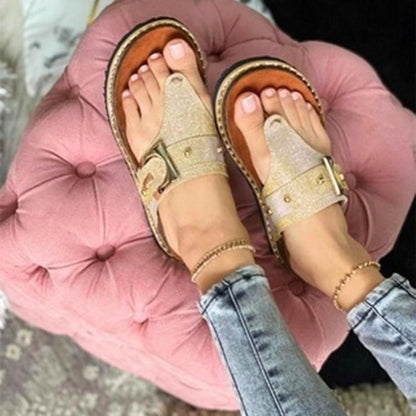 Orthopedic Balance Studded Toe Ring Flat Sandals