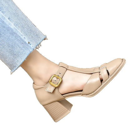 Orthopedic Balance Chunky Heel Sandals With Cutout And Buckle