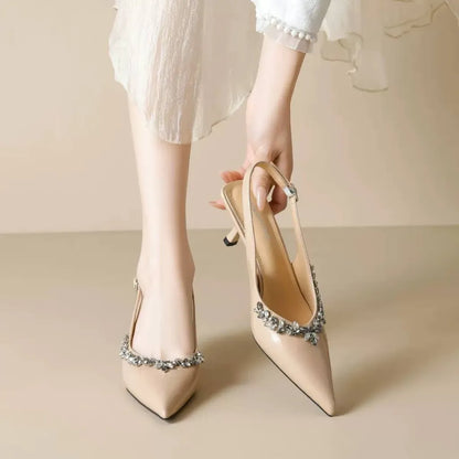 Rhoswen | Women’s Orthopedic Rhinestone Pointed Toe Slingback Stiletto Pumps