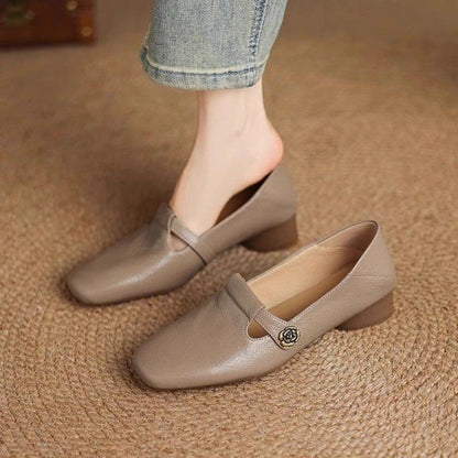 Orthopedic Balance Leather Square Toe Shallow Shoes - Women
