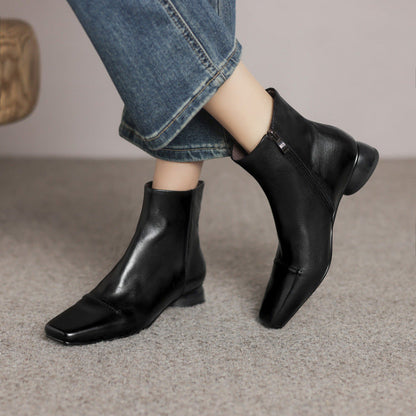 Orthopedic Balance Cowhide Boots - Square Toe, Side Zipper