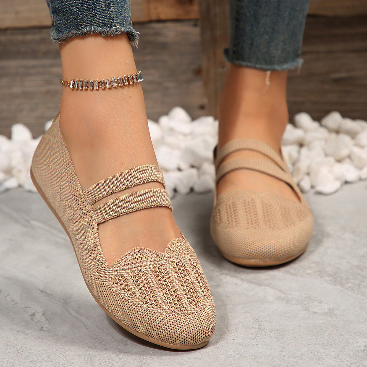 Orthopedic Balance Women’s Knit Mary Jane Flats – Breathable Lightweight Comfort Shoes