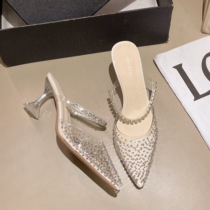 Orthopedic Balance | Rhinestone Mesh Pointed Toe Mule Heels