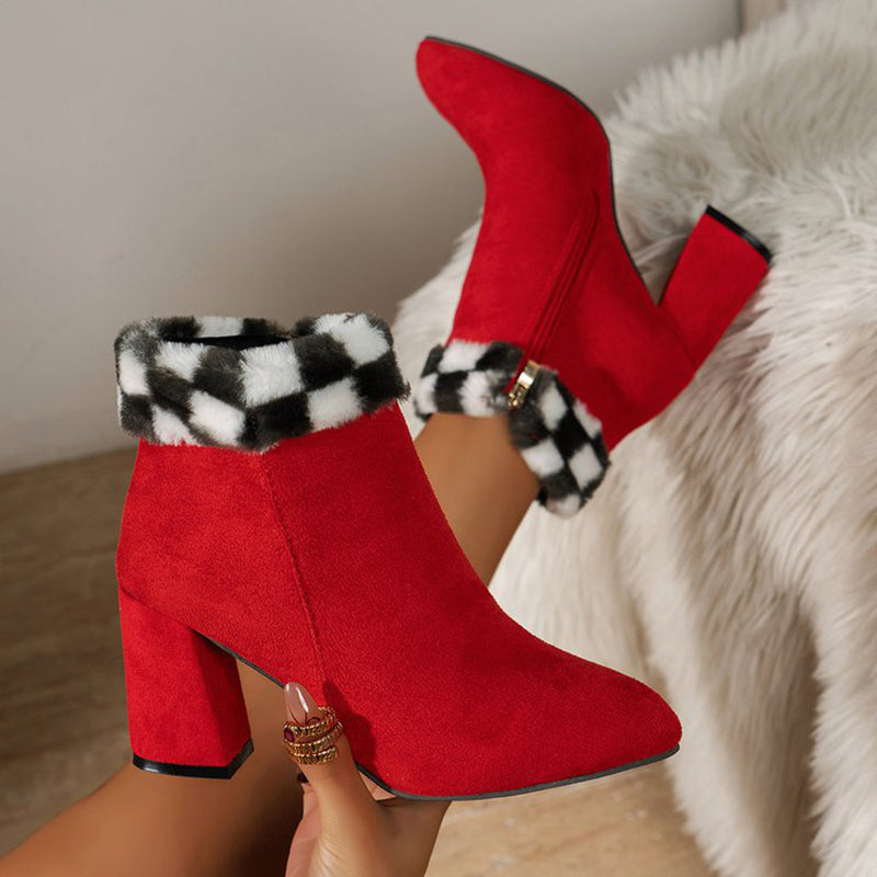 Orthopedic Balance Plush Ankle Boots - Square Heel Comfort
