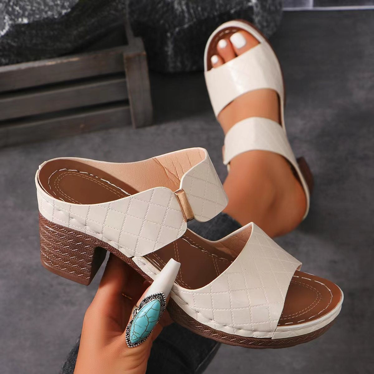 Orthopedic Balance Chunky Heel Sandals - Plaid Comfort