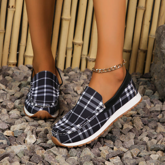 Orthopedic Balance Women’s Plaid Slip-On Loafers – Lightweight Casual Comfort Shoes