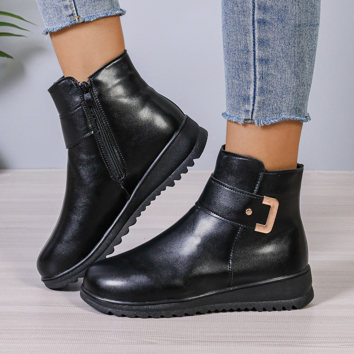 Orthopedic Balance Fleece Ankle Boots - Side Zipper, Non-Slip