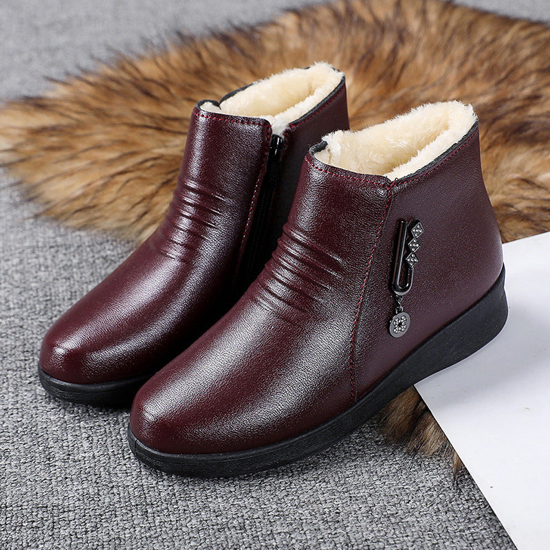Orthopedic Balance Fleece-Lined Leather Shoes - Flat Comfort